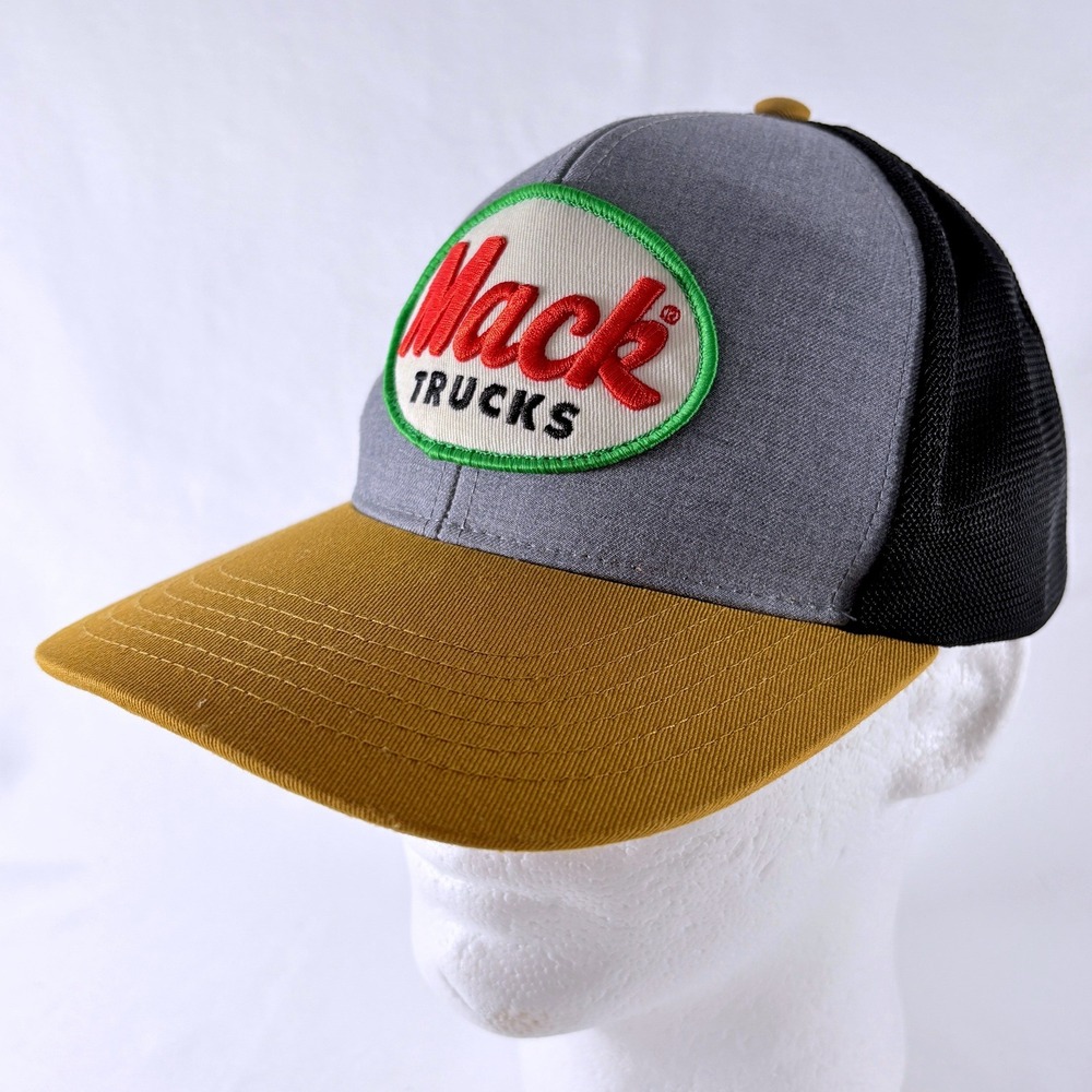 Mack Trucks Hat Gray Gold Black Embroidered Logo Mesh Snapback Trucker‎ Cap Hat